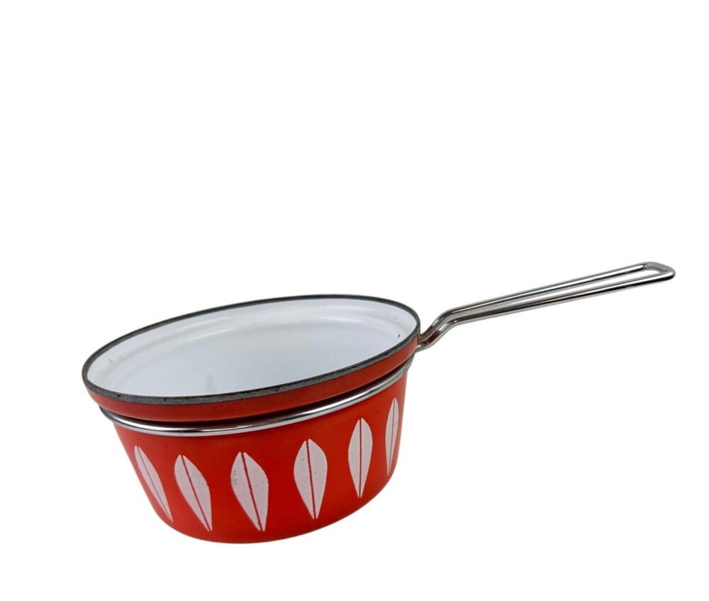 Vintage 1960's Cathrineholm Red White Lotus Pot w/Handle & Lid Made In Norway